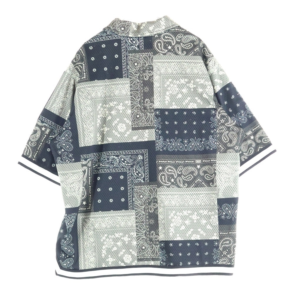 KITH(キス) 25SS Printed Mesh Woodpoint Shirt バンダナ総柄プリント メッシュ ウッドポイント スナップボタン 半袖シャツ KHM033469 ブラック/カーキ