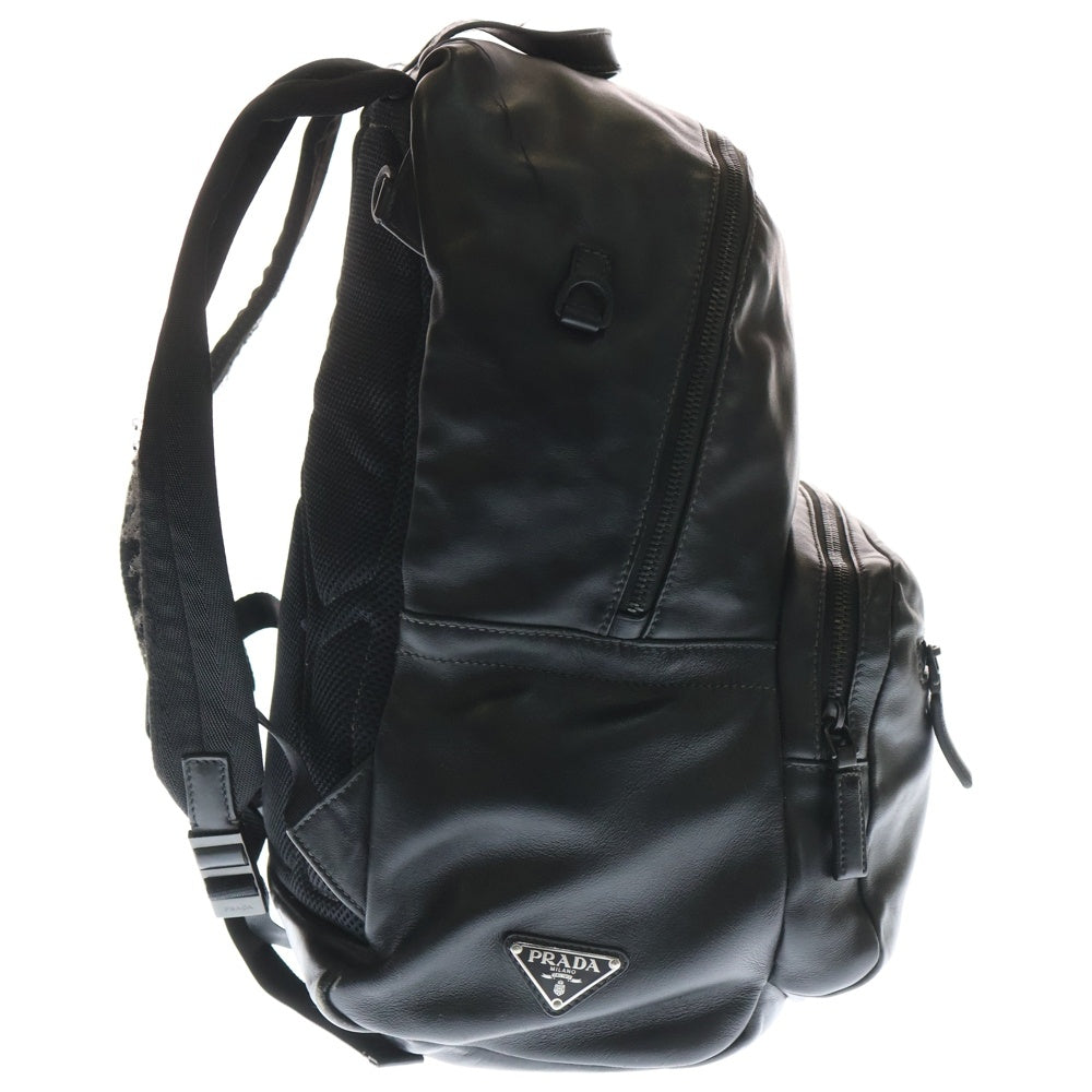 PRADA(プラダ) トライアングルロゴ 三角プレート レザー バックパック リュック ブラック シルバー金具
