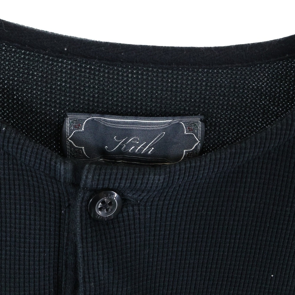 KITH(キス) 25SS パイル生地 ヘンリーネック 半袖Tシャツ ブラック