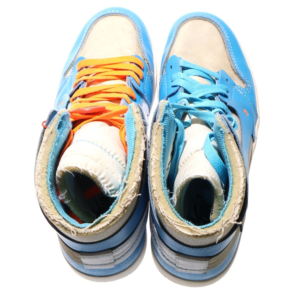 NIKE(ナイキ) ×OFF-WHITE AIR JORDAN 1 POWDER BLUE UNC AQ0818-148 オフホワイト エアジョーダン1 パウダーブルー ハイカットスニーカー US10/28.0cm ホワイト/ブルー