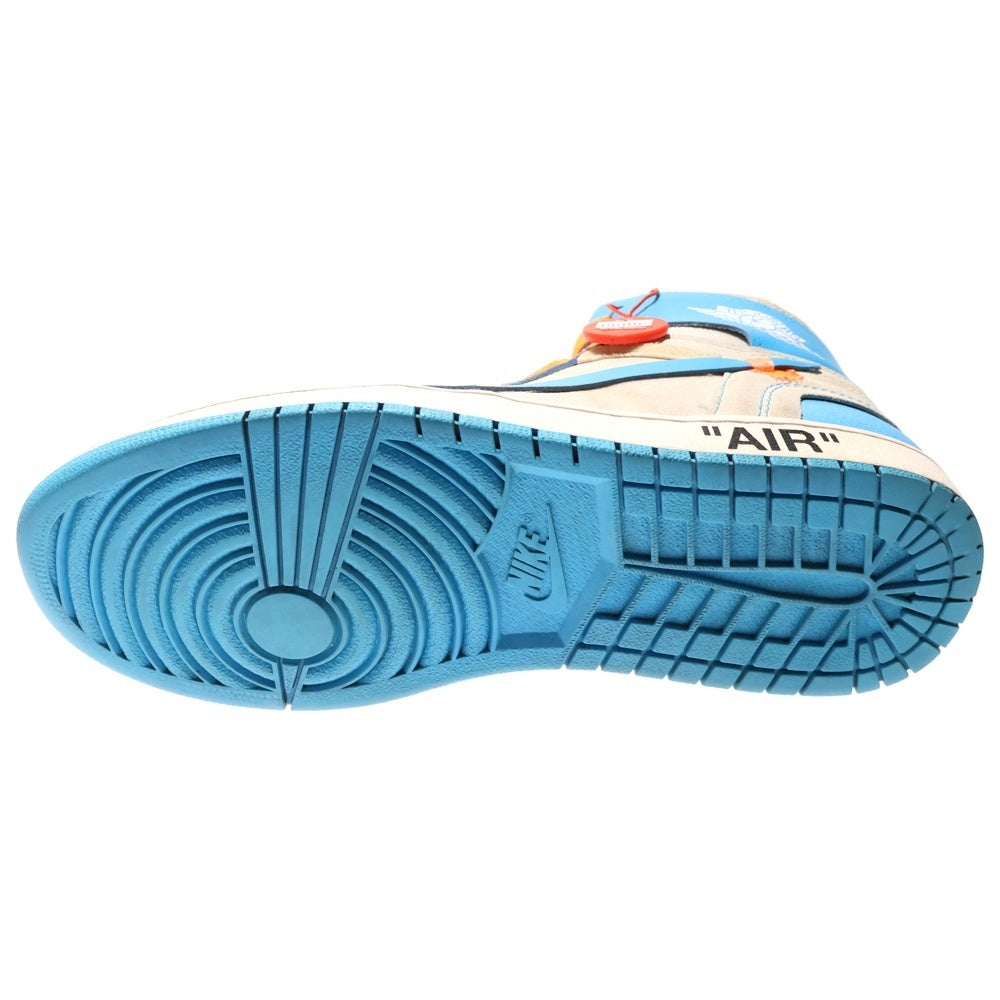 NIKE(ナイキ) ×OFF-WHITE AIR JORDAN 1 POWDER BLUE UNC AQ0818-148 オフホワイト エアジョーダン1 パウダーブルー ハイカットスニーカー US10/28.0cm ホワイト/ブルー
