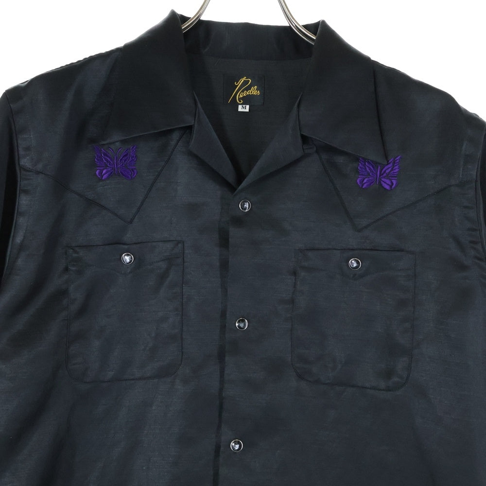 Needles(ニードルス) 23SS Cowboy One-Up Shirt MR254 カウボーイ 半袖シャツ サテン ブラック