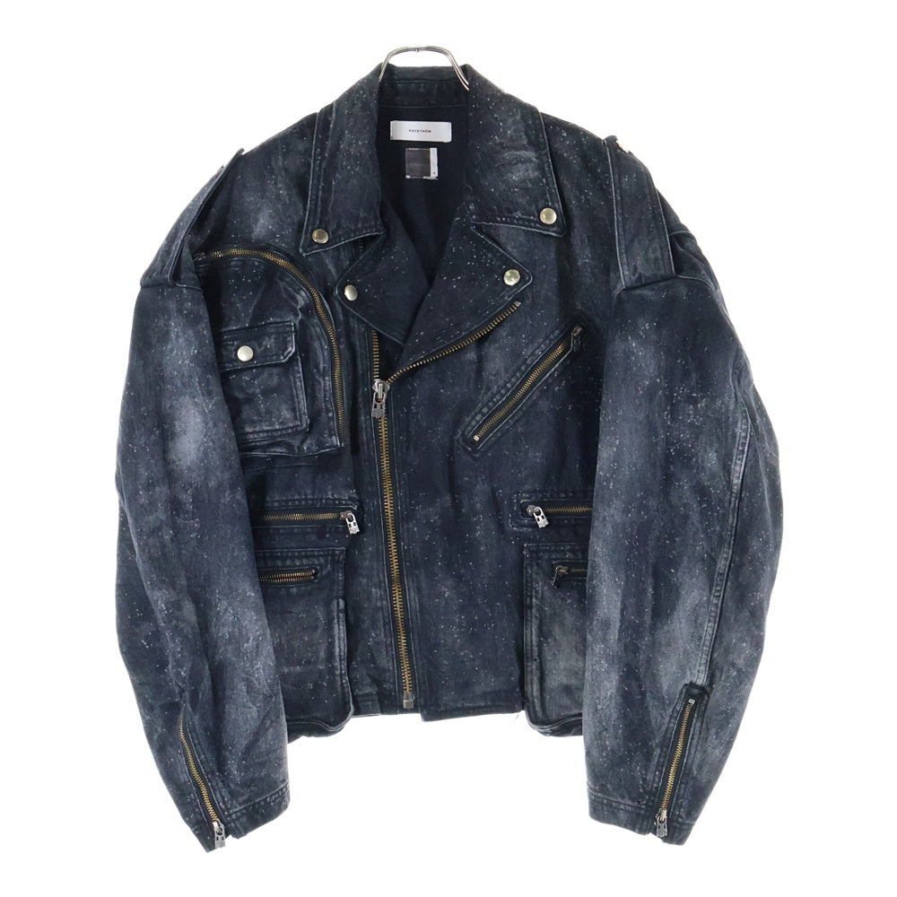FACETASM(ファセッタズム) 24AW KR-JK-M08 ハイブリーチ加工 デニム ダブルブレスト ライダース ジャケット ブラック