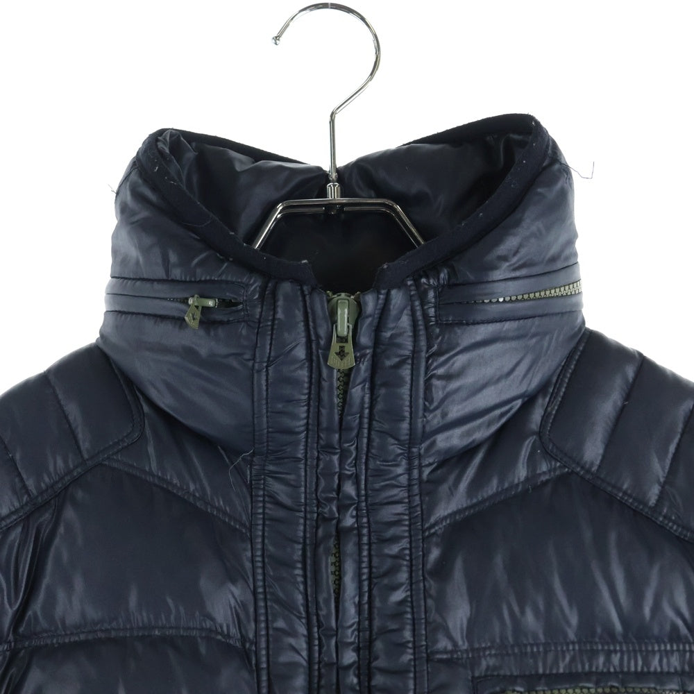 DIESEL(ディーゼル) ジップアップ フード付きダウンジャケット シルバー金具 ネイビー