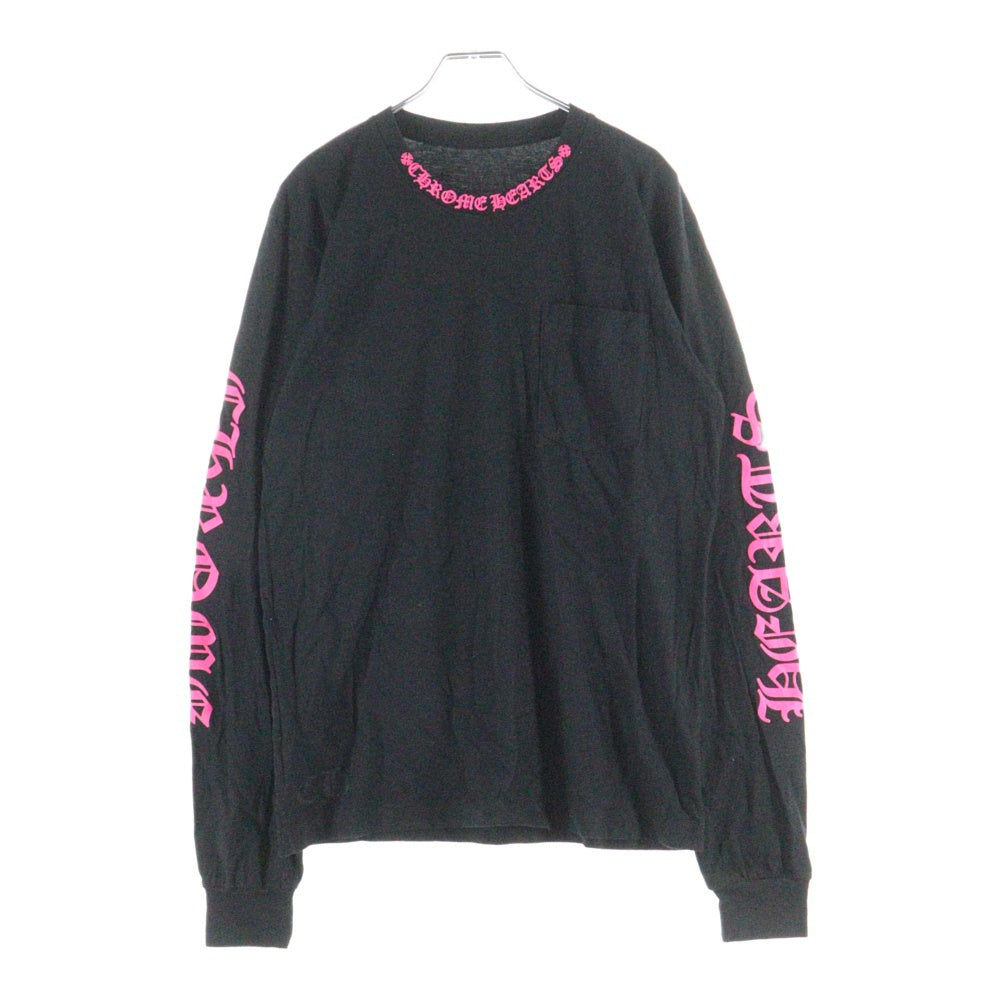 Chrome Hearts フローラル ロングスリーブT ブラック ピンク CHROME HEARTS(クロムハーツ) Long Sleeve Pocket Crew ロングスリーブ