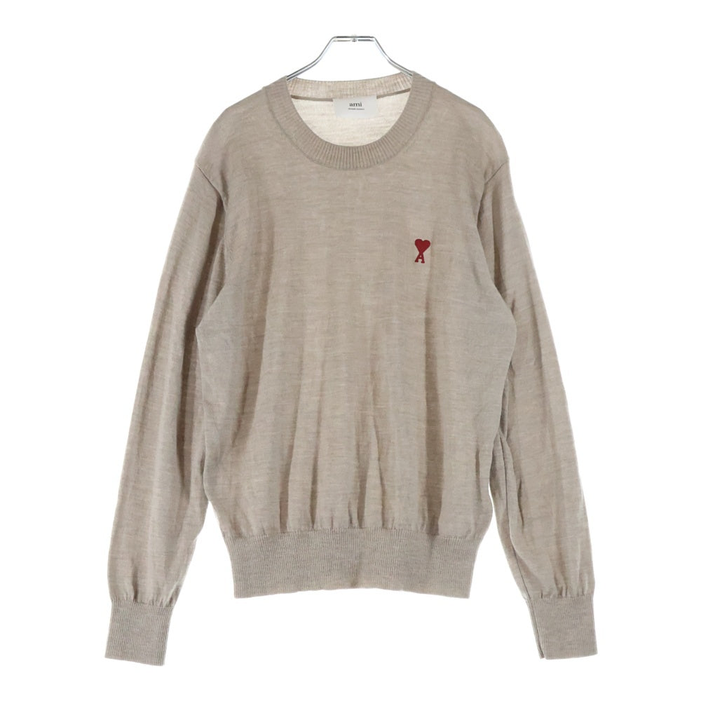 ami paris(アミパリス) ロゴ刺繍入り ウール セーター HKS111 KN0025 ベージュ