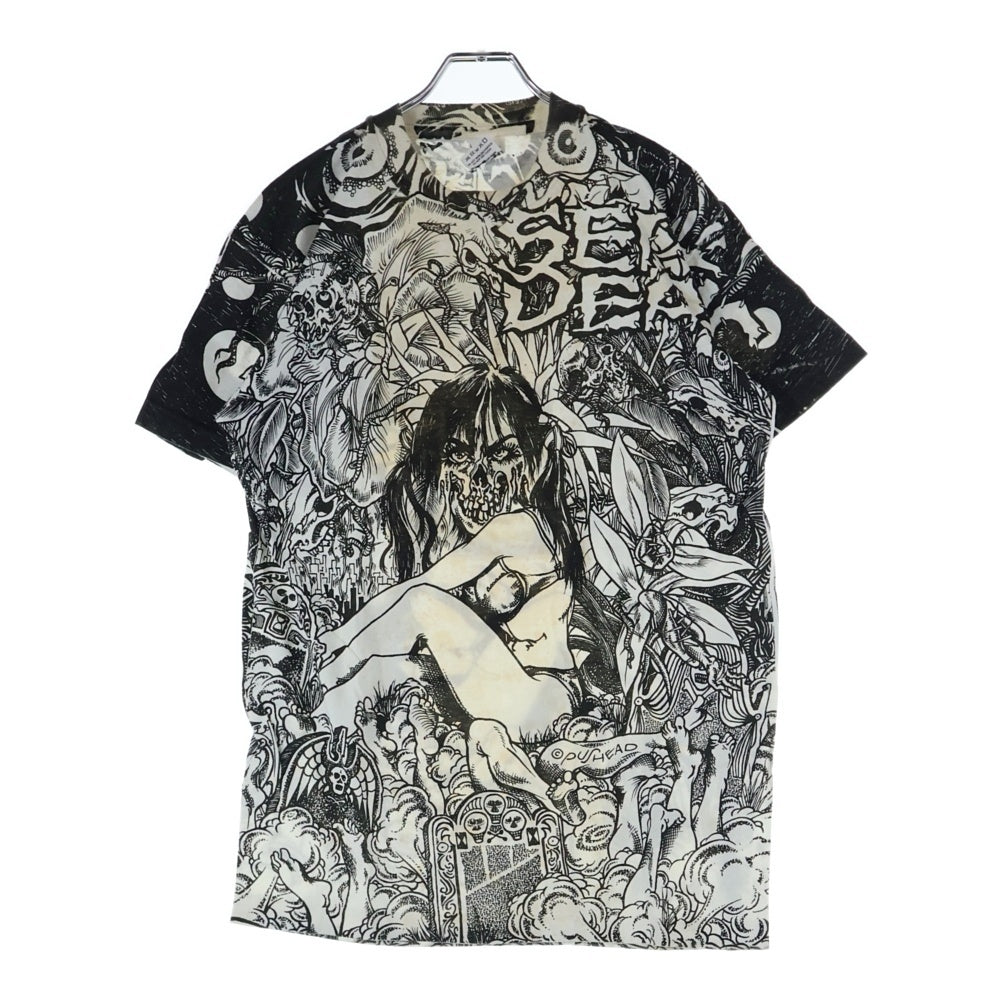 VINTAGE(ヴィンテージ) 90s SEPTIC DEATH PUSHEAD TEE セプティック デス パスヘッド 総柄 クルーネック 半袖Tシャツ カットソー ブラック/ホワイト