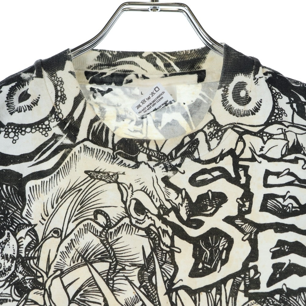 VINTAGE(ヴィンテージ) 90s SEPTIC DEATH PUSHEAD TEE セプティック デス パスヘッド 総柄 クルーネック 半袖Tシャツ カットソー ブラック/ホワイト