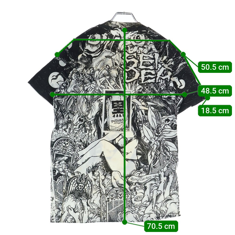 VINTAGE(ヴィンテージ) 90s SEPTIC DEATH PUSHEAD TEE セプティック デス パスヘッド 総柄 クルーネック 半袖Tシャツ カットソー ブラック/ホワイト
