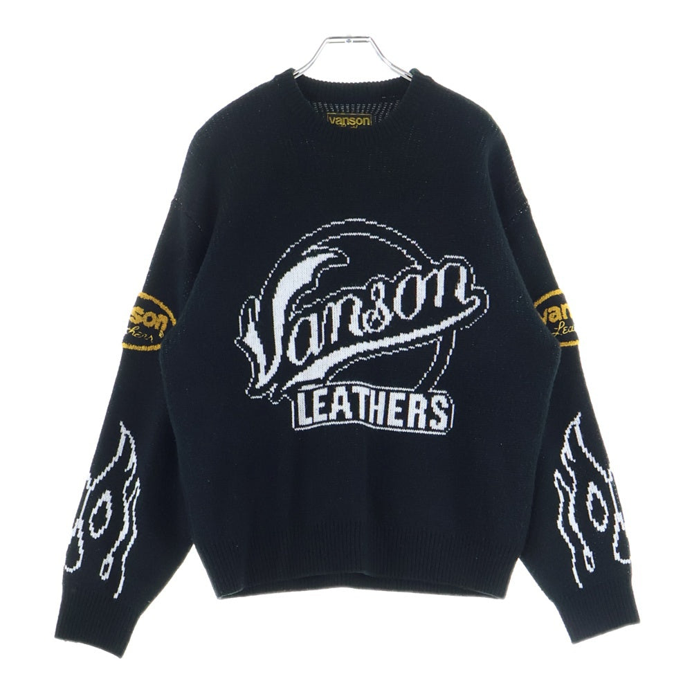 SUPREME(シュプリーム) 22SS×Vanson Leathers Sweater バンソン レザーニット長袖セーター ブラック