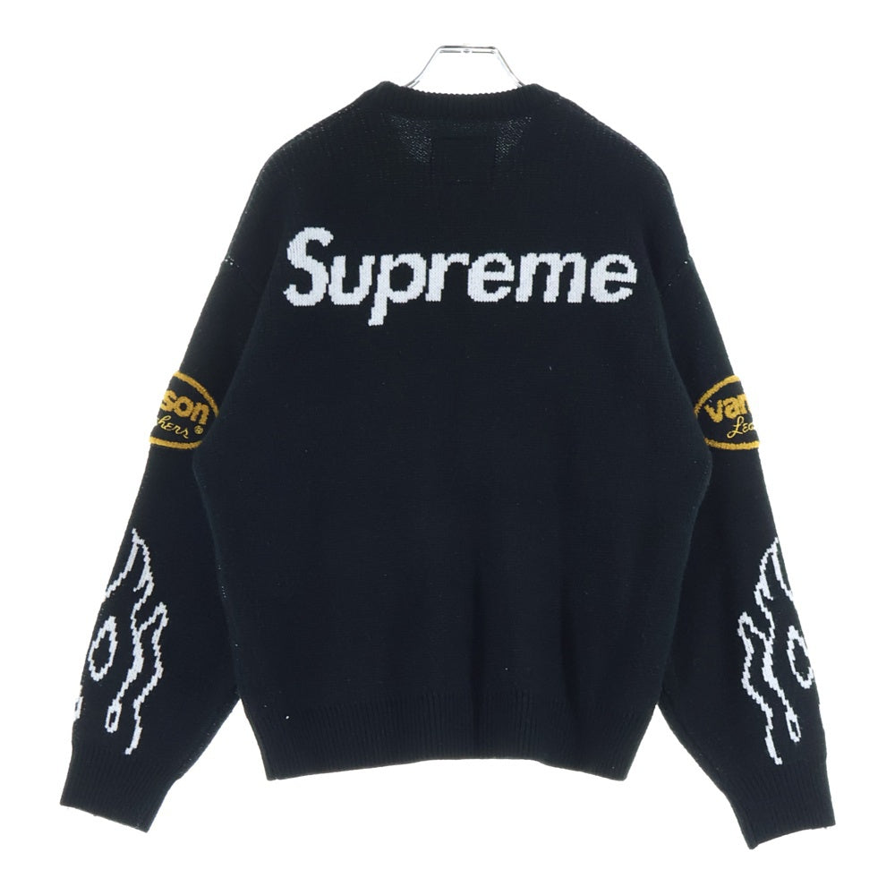 SUPREME(シュプリーム) 22SS×Vanson Leathers Sweater バンソン レザーニット長袖セーター ブラック
