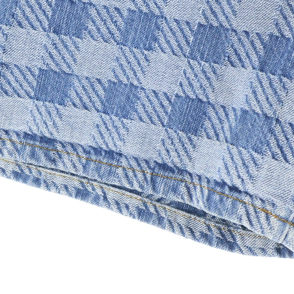 ami paris(アミパリス) カウレザーパッチ チェック柄 ボタンフライデニムショーツ ハーフパンツ HS0600 DE0010 インディゴ レディース