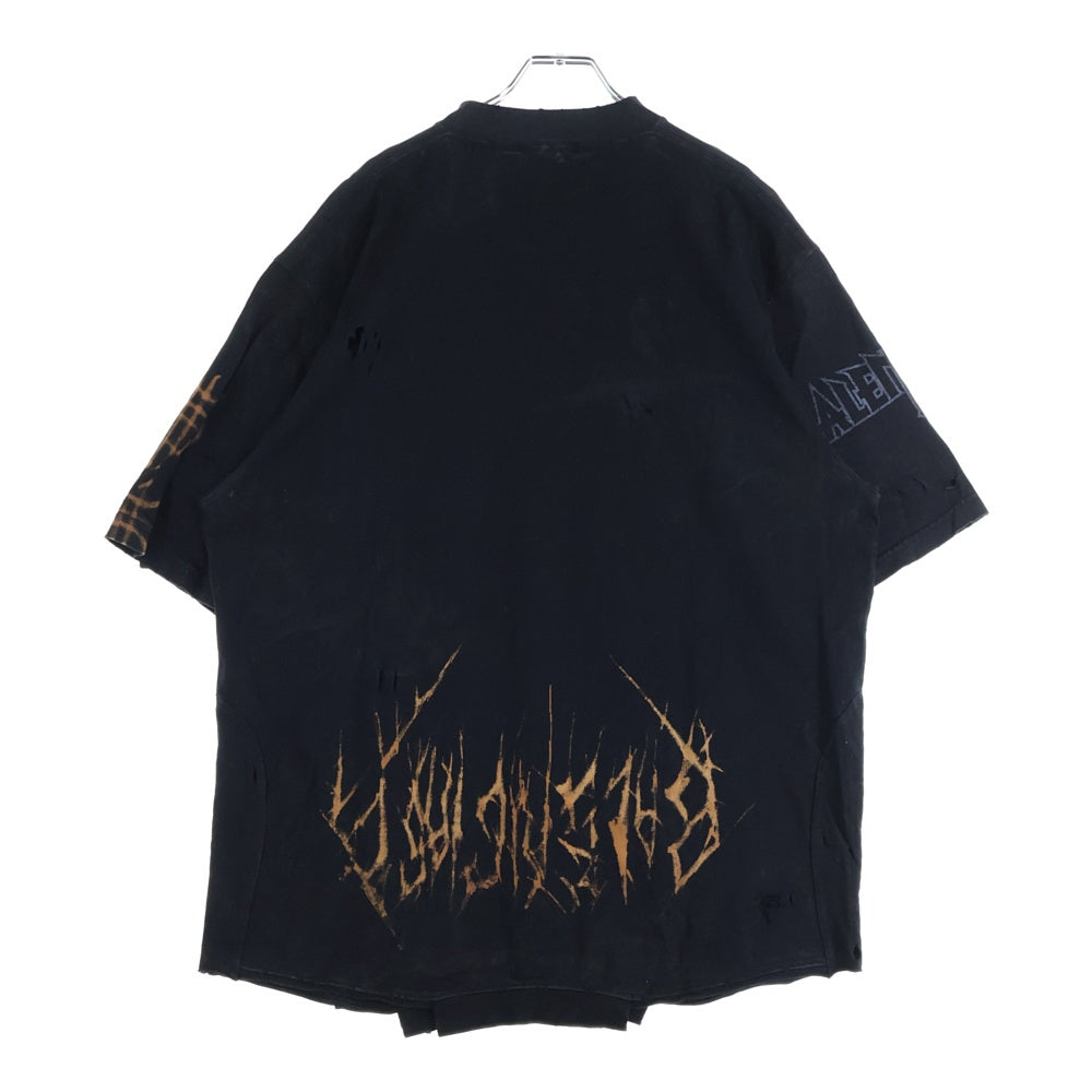 BALENCIAGA(バレンシアガ) 23SS Paris Moon Upside Down 698811 デストロイ加工プリントオーバーサイズ半袖カットソー Tシャツ