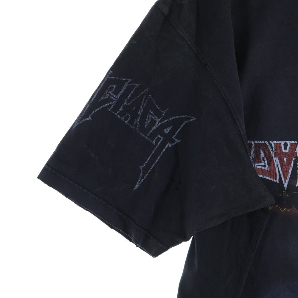 BALENCIAGA(バレンシアガ) 23SS Paris Moon Upside Down 698811 デストロイ加工プリントオーバーサイズ半袖カットソー Tシャツ