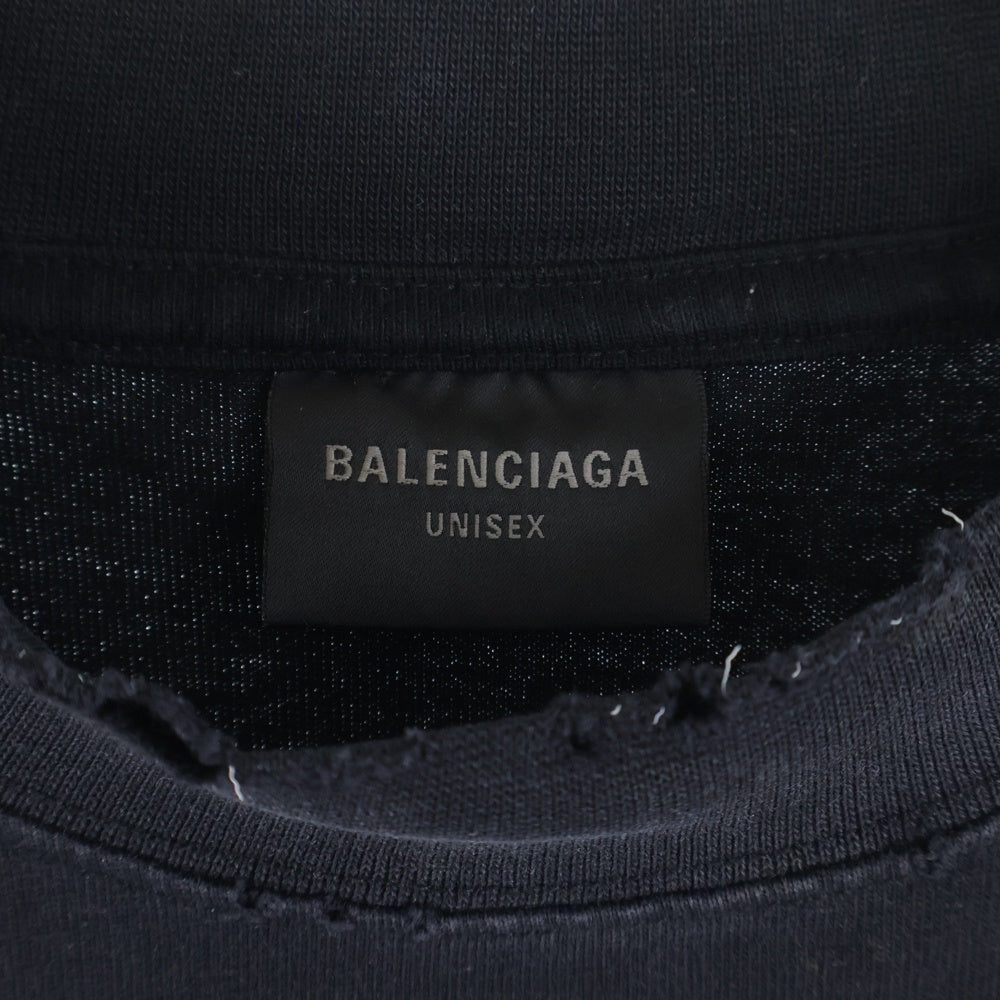 BALENCIAGA(バレンシアガ) 23SS Paris Moon Upside Down 698811 デストロイ加工プリントオーバーサイズ半袖カットソー Tシャツ