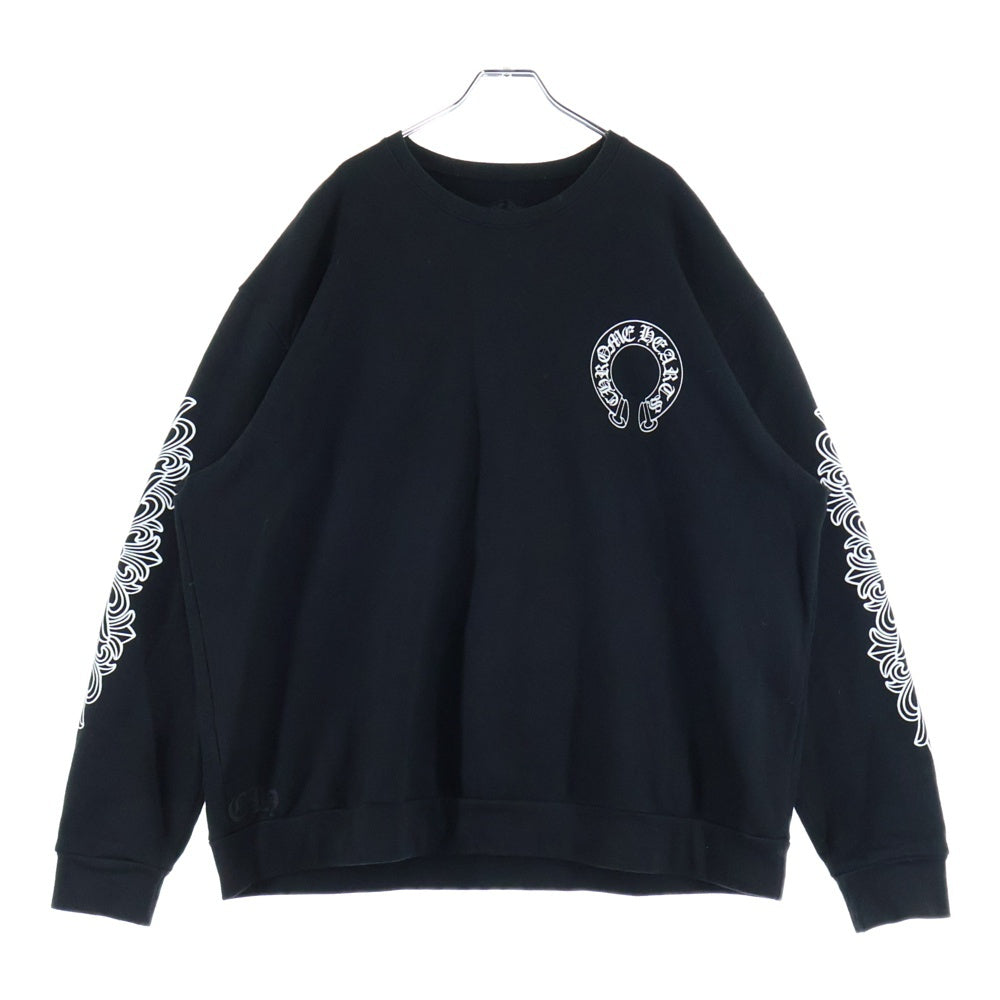 CHROME HEARTS(クロムハーツ) Horseshoe Crewneck Sweatshirt ホースシュープリント 袖フローラル クルーネックスウェットトレーナー ブラック