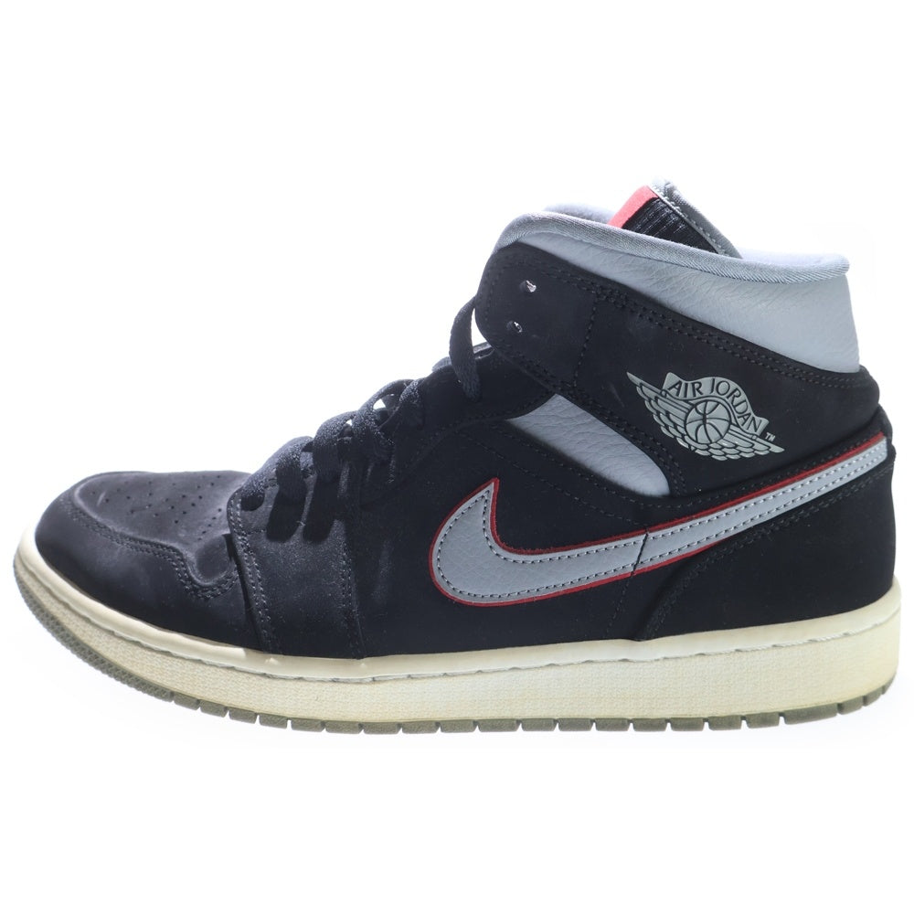 NIKE(ナイキ) AIR JORDAN 1 MID 554724-060 エアジョーダン1 ブラックパーティクルグレージムレッド ミッドカットスニーカー US9.5/27.5cm ブラック/グレー