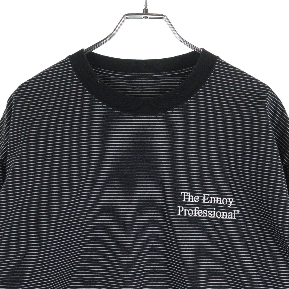 The Ennoy Professional(エンノイプロフェッショナル) 23SS フロントロゴ刺繍 ストライプ クルーネック長袖Tシャツ ブラック