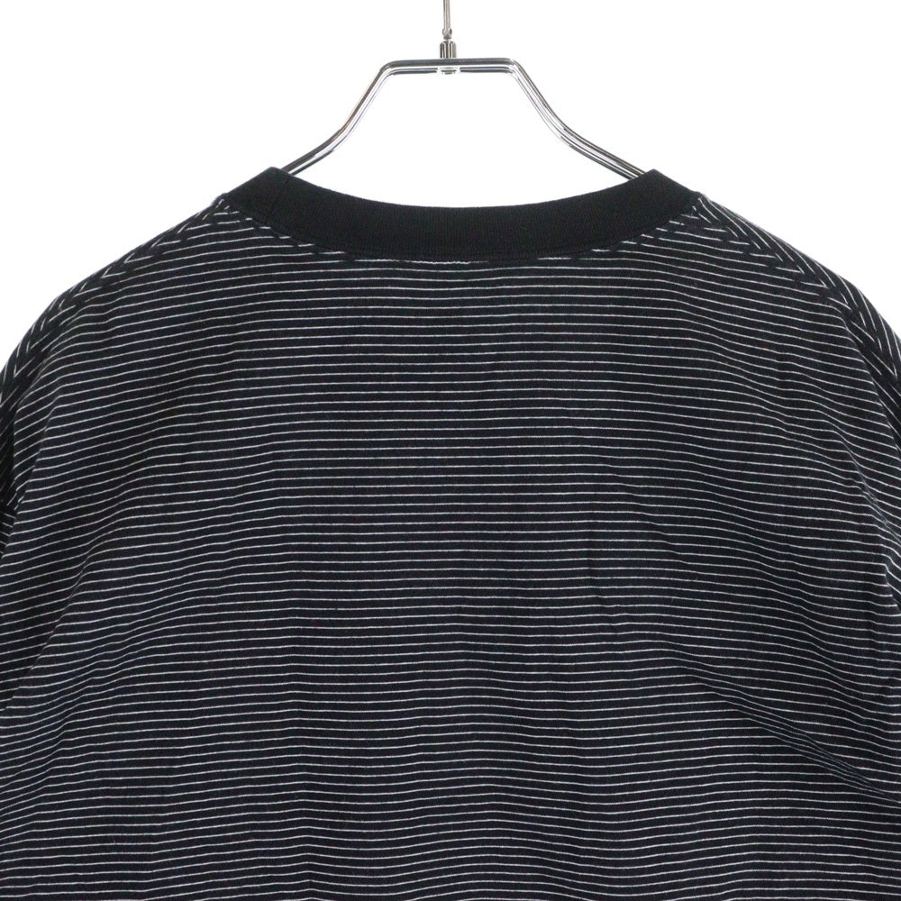 The Ennoy Professional(エンノイプロフェッショナル) 23SS フロントロゴ刺繍 ストライプ クルーネック長袖Tシャツ ブラック