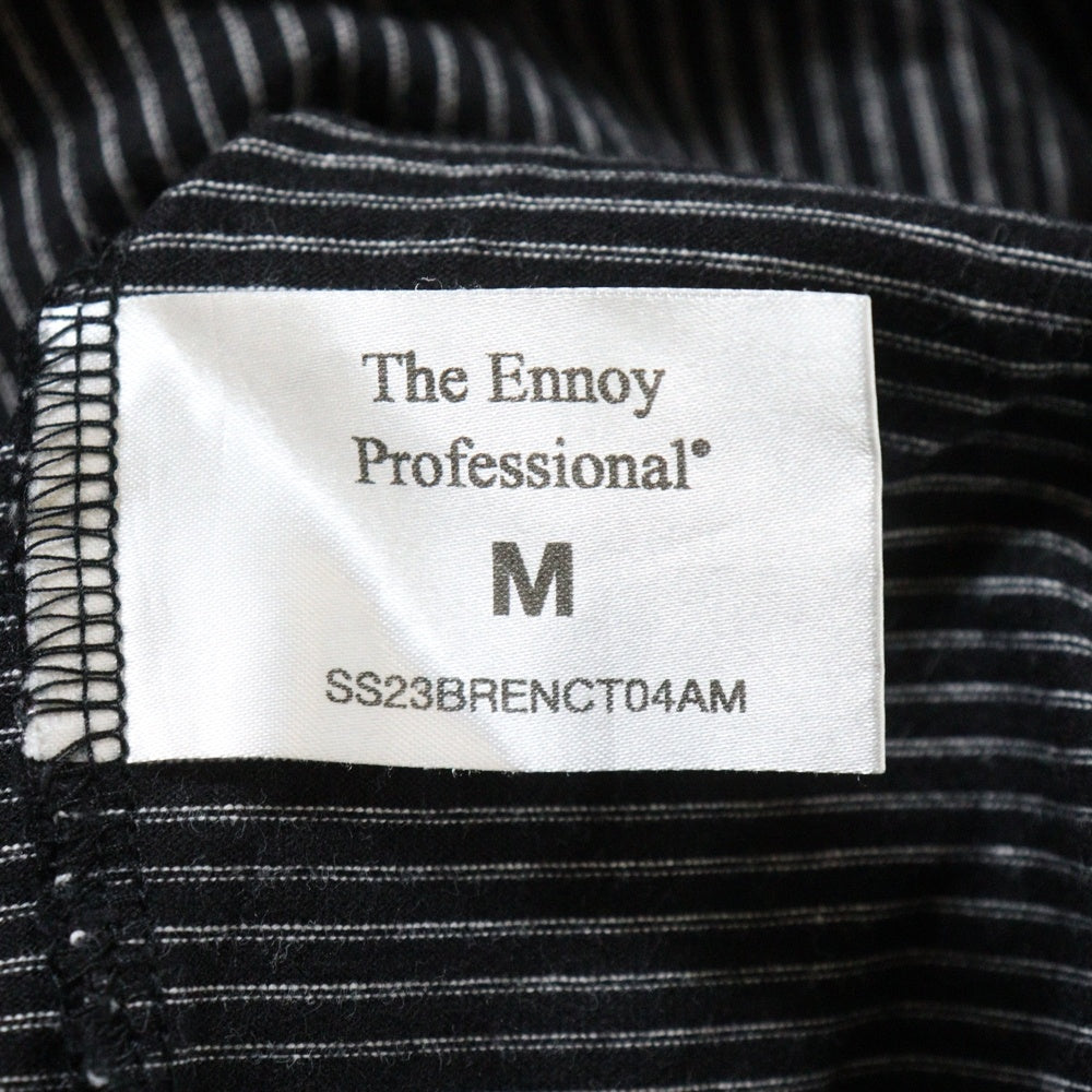 The Ennoy Professional(エンノイプロフェッショナル) 23SS フロントロゴ刺繍 ストライプ クルーネック長袖Tシャツ ブラック