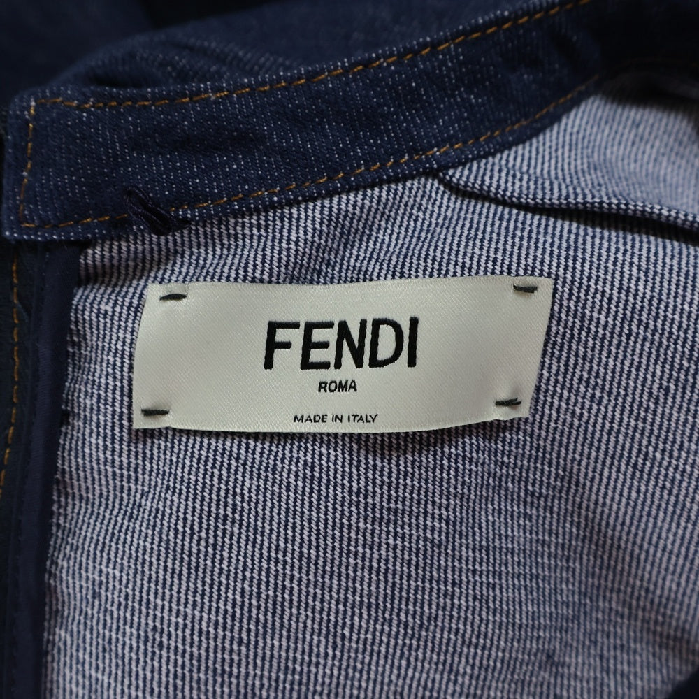 FENDI(フェンディ) BLUE DENIM MINI DRESS ブルーデニムミニドレス デニム長袖ワンピース レディース FLD545 ALC1 インディゴ
