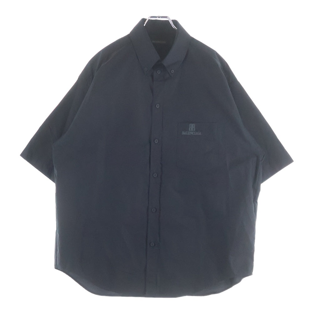 BALENCIAGA(バレンシアガ) フロントロゴ刺繍 半袖シャツ JP57 2025 00343 ブラック