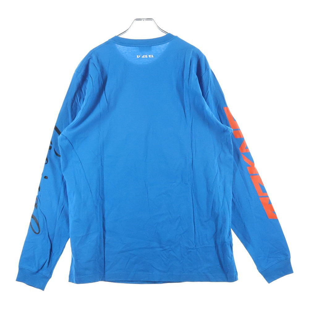 DIESEL(ディーゼル) ロゴスリーブ フロントプリント クルーネック 長袖Tシャツ コットン ブルー