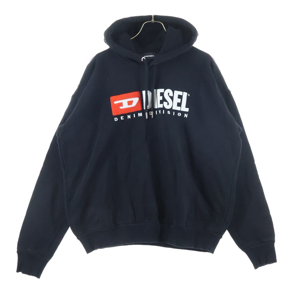 DIESEL(ディーゼル) フロントロゴ刺繍 スウェット プルオーバーパーカー コットン ブラック