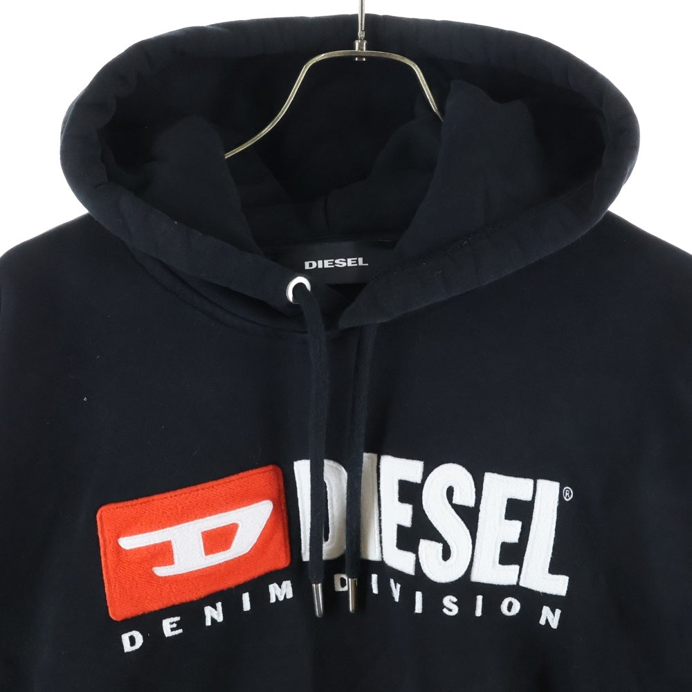 DIESEL(ディーゼル) フロントロゴ刺繍 スウェット プルオーバーパーカー コットン ブラック