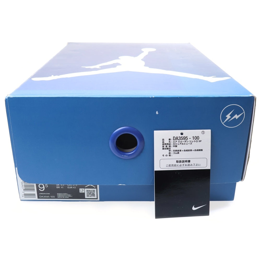 NIKE(ナイキ) ×FRAGMENT DESIGN AIR JORDAN3 RETRO SP DA3595-100 フラグメントデザイン エアジョーダン3 ミッドカットスニーカー US9.5/27.5cm ホワイト/ブラック