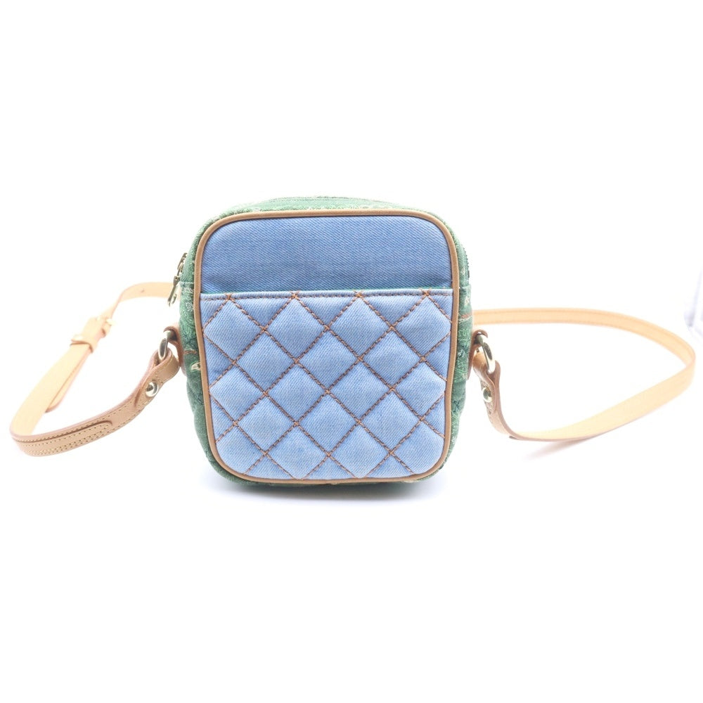 Innocence NYC(イノセンス) ×THE WORLD IS YOURS キルティング デニム生地 レザーベルト ショルダーバック インディゴ レディース