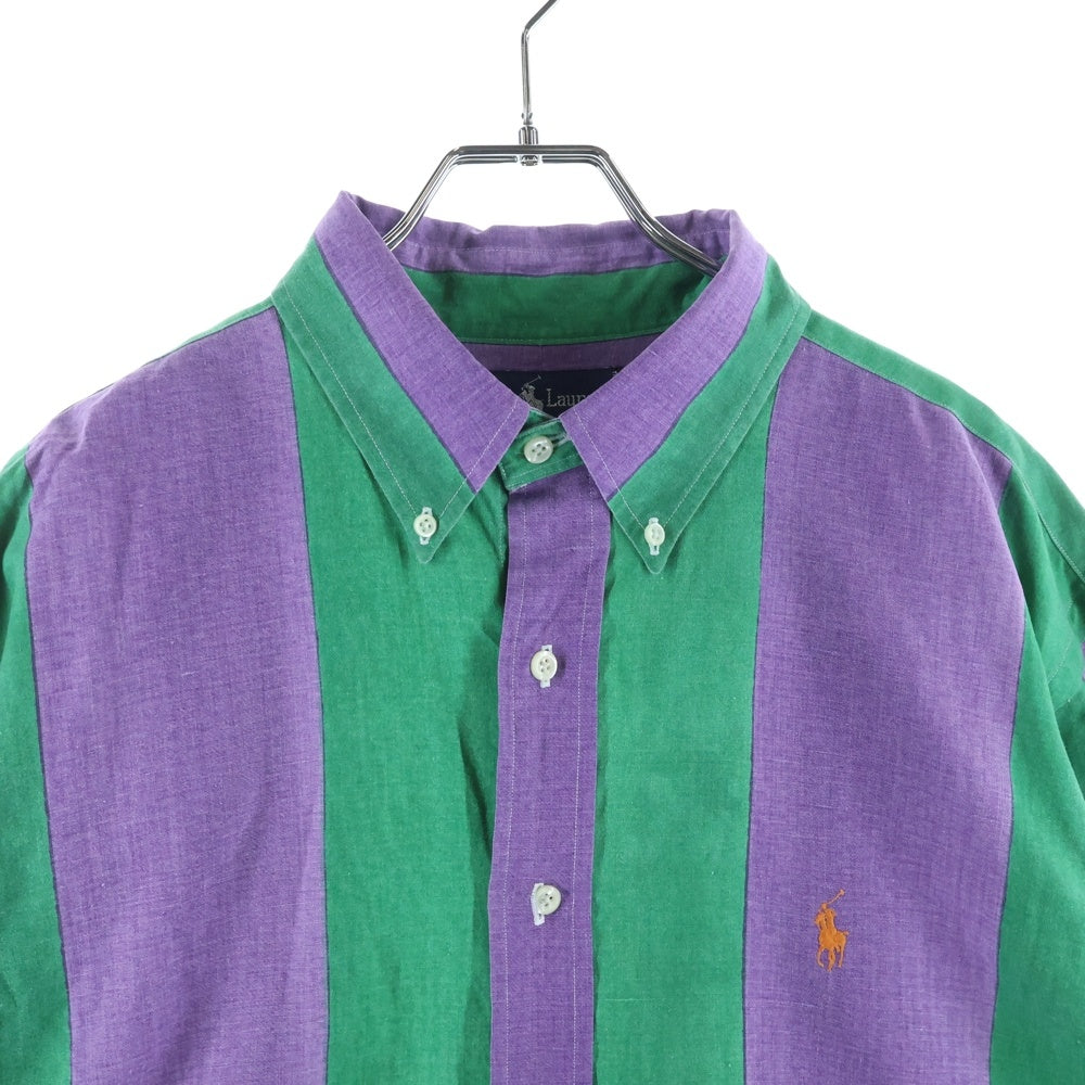RALPH LAUREN(ラルフローレン) ロゴ刺繍ストライプ 長袖シャツ パープル/グリーン