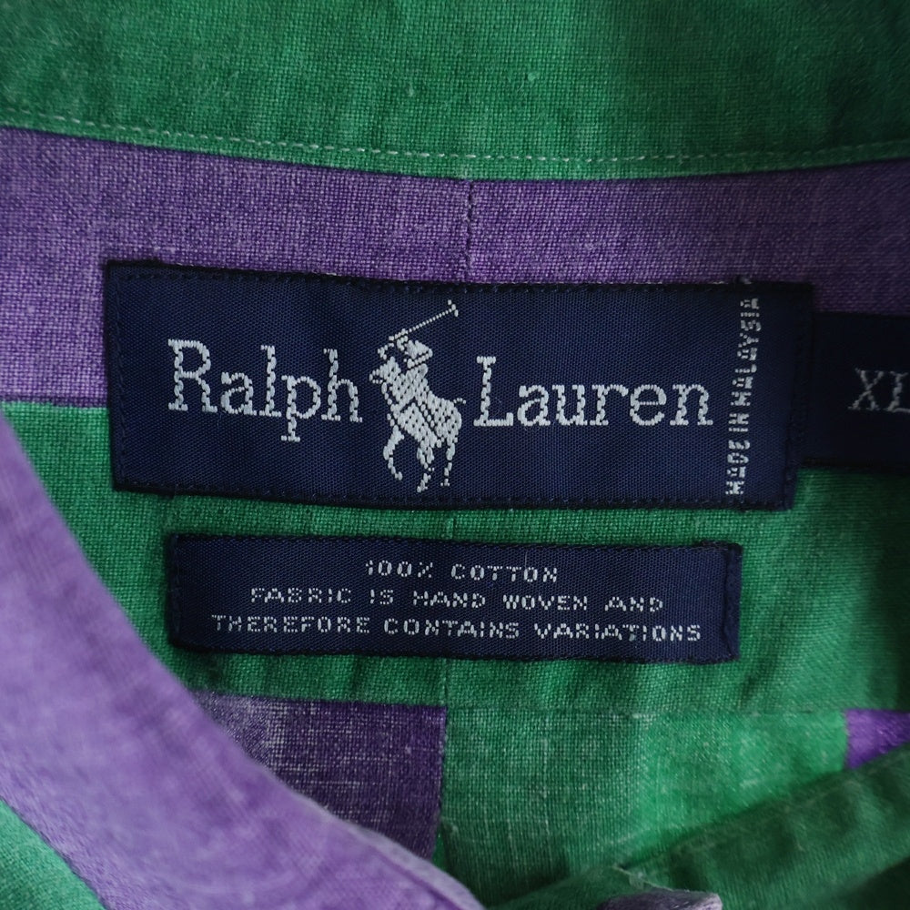 RALPH LAUREN(ラルフローレン) ロゴ刺繍ストライプ 長袖シャツ パープル/グリーン