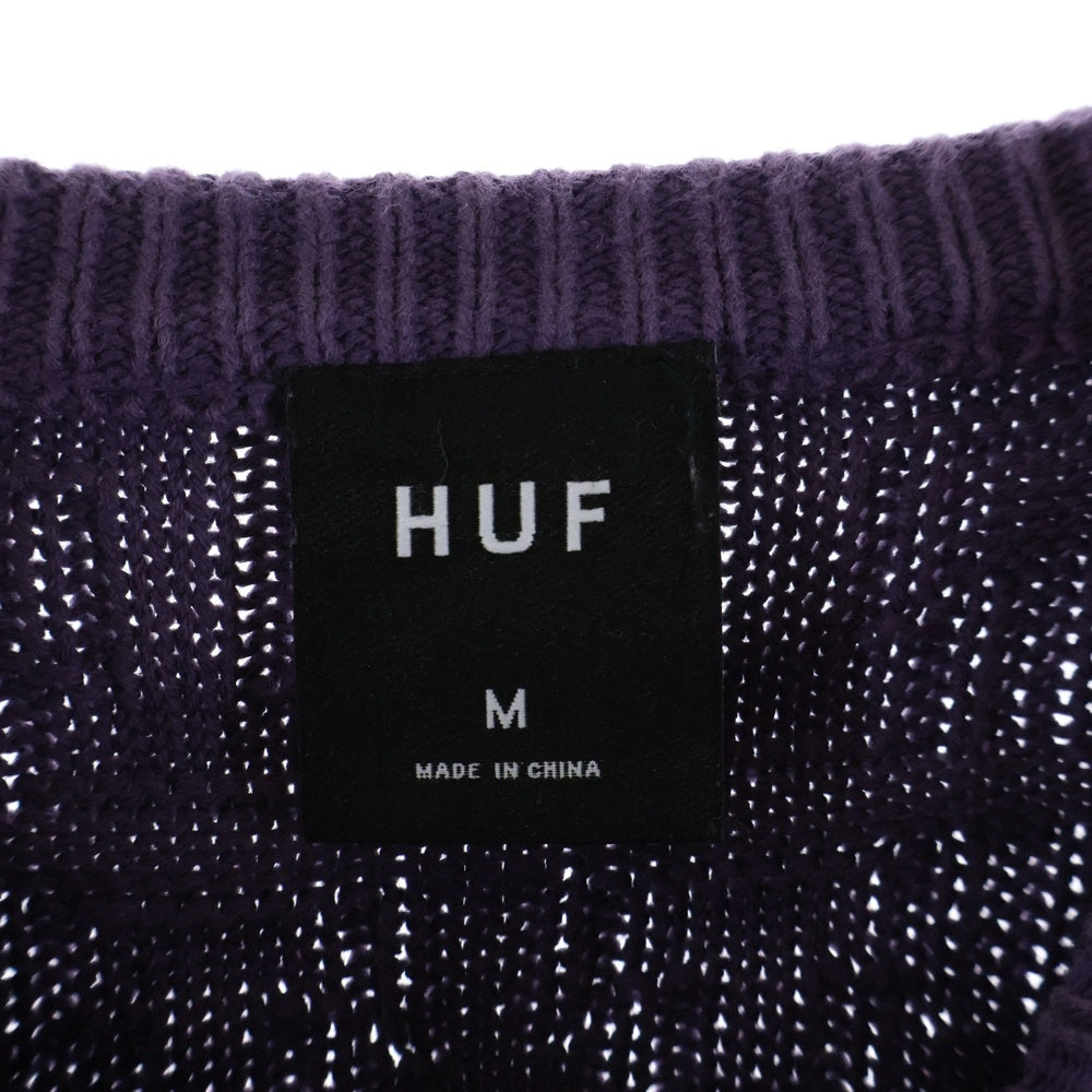 HUF(ハフ) Interlaced Jacquard Overdyed Crew ニット クルーネック コットン パープル