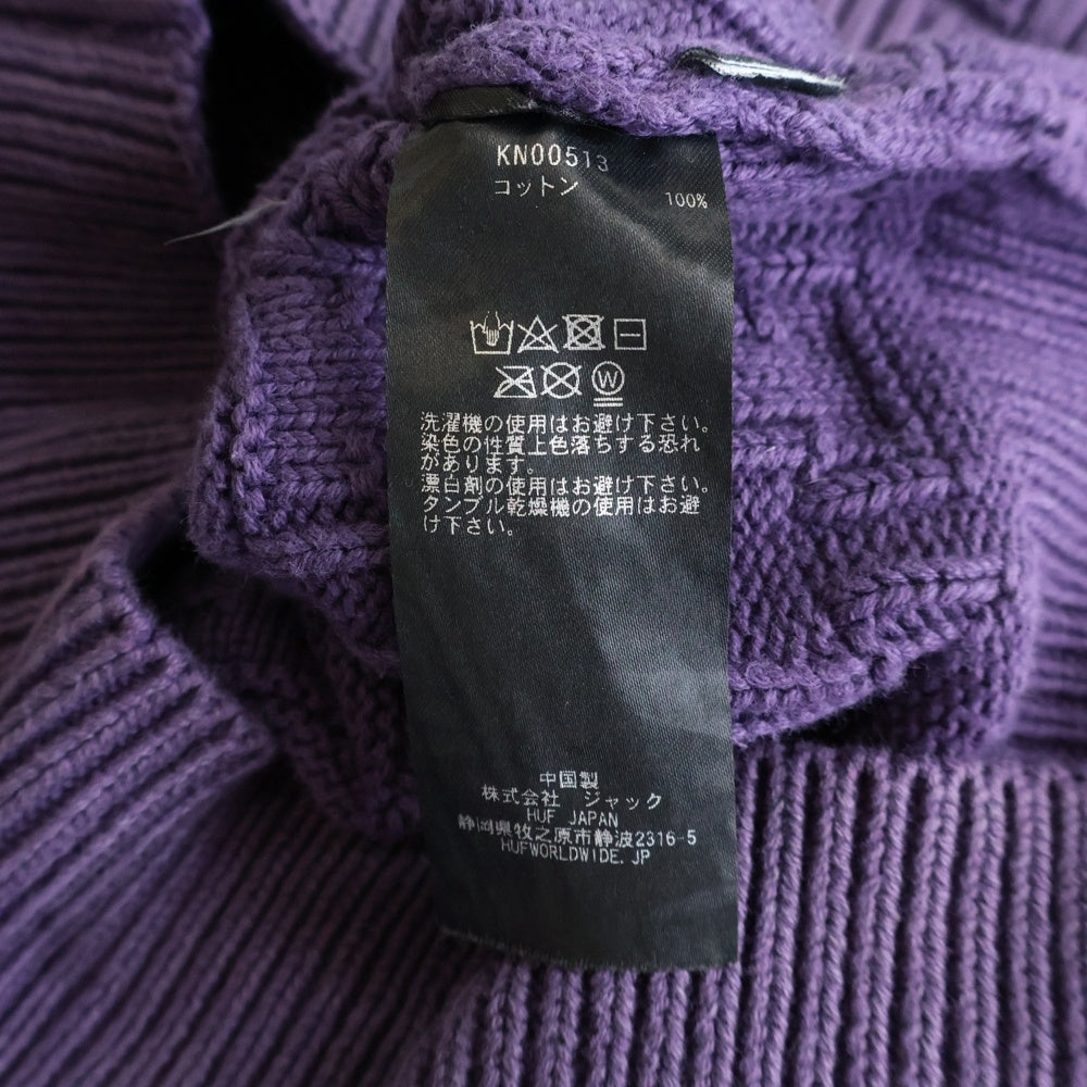 HUF(ハフ) Interlaced Jacquard Overdyed Crew ニット クルーネック コットン パープル