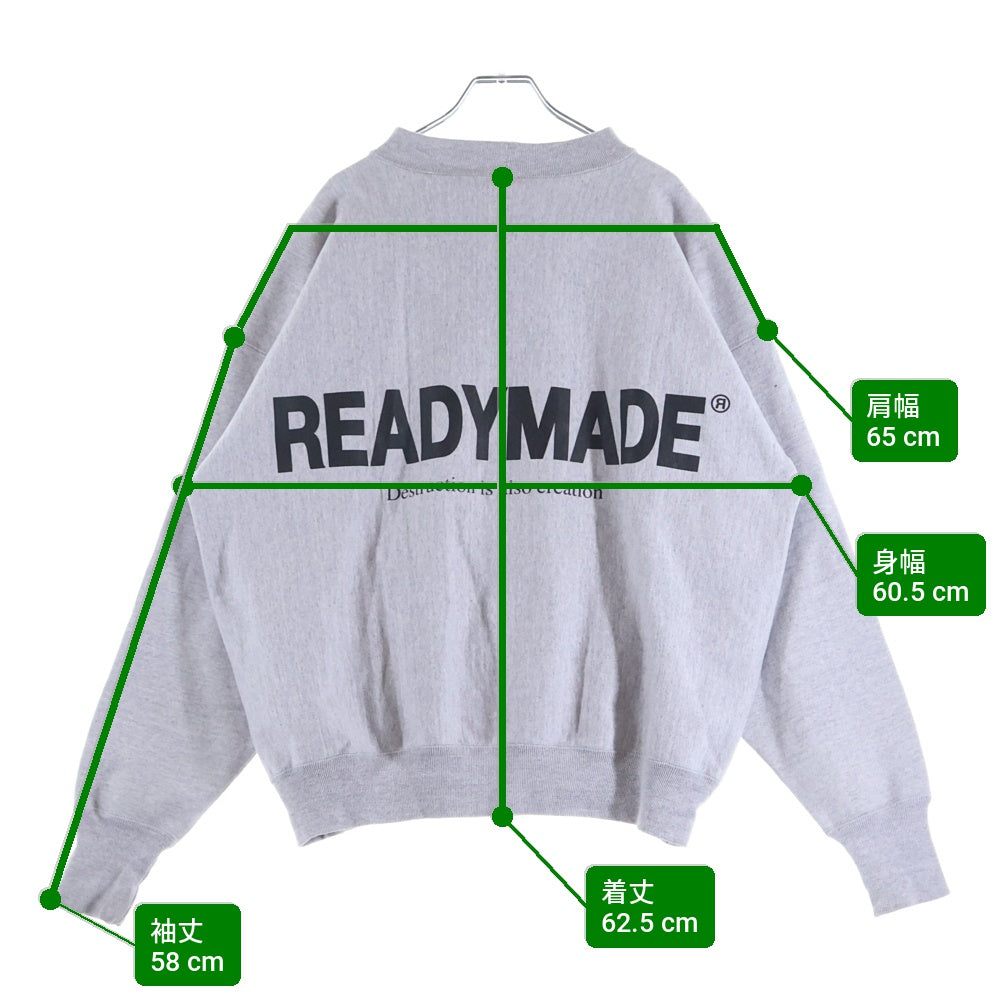 READY MADE(レディメイド) M-NECK SWT SMILE RE-CO-GY-00-00-246 モックネック スマイル刺繍クルーネックスウェットトレーナー グレー
