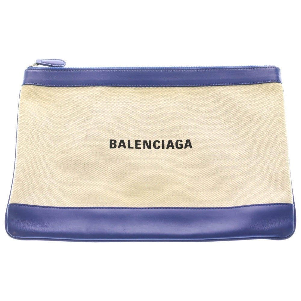 BALENCIAGA(バレンシアガ) NAVY CLIP M 420407 キャンバス生地 クラッチバッグ ホワイト/ネイビー