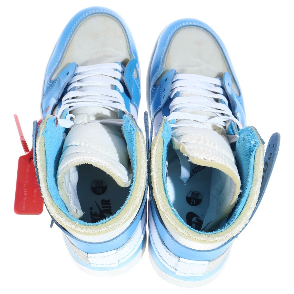 NIKE(ナイキ) ×OFF-WHITE AIR JORDAN 1 POWDER BLUE UNC AQ0818-148 オフホワイト エアジョーダン1 パウダーブルー ハイカットスニーカー ホワイト/ブルー US10.5/29.0cm