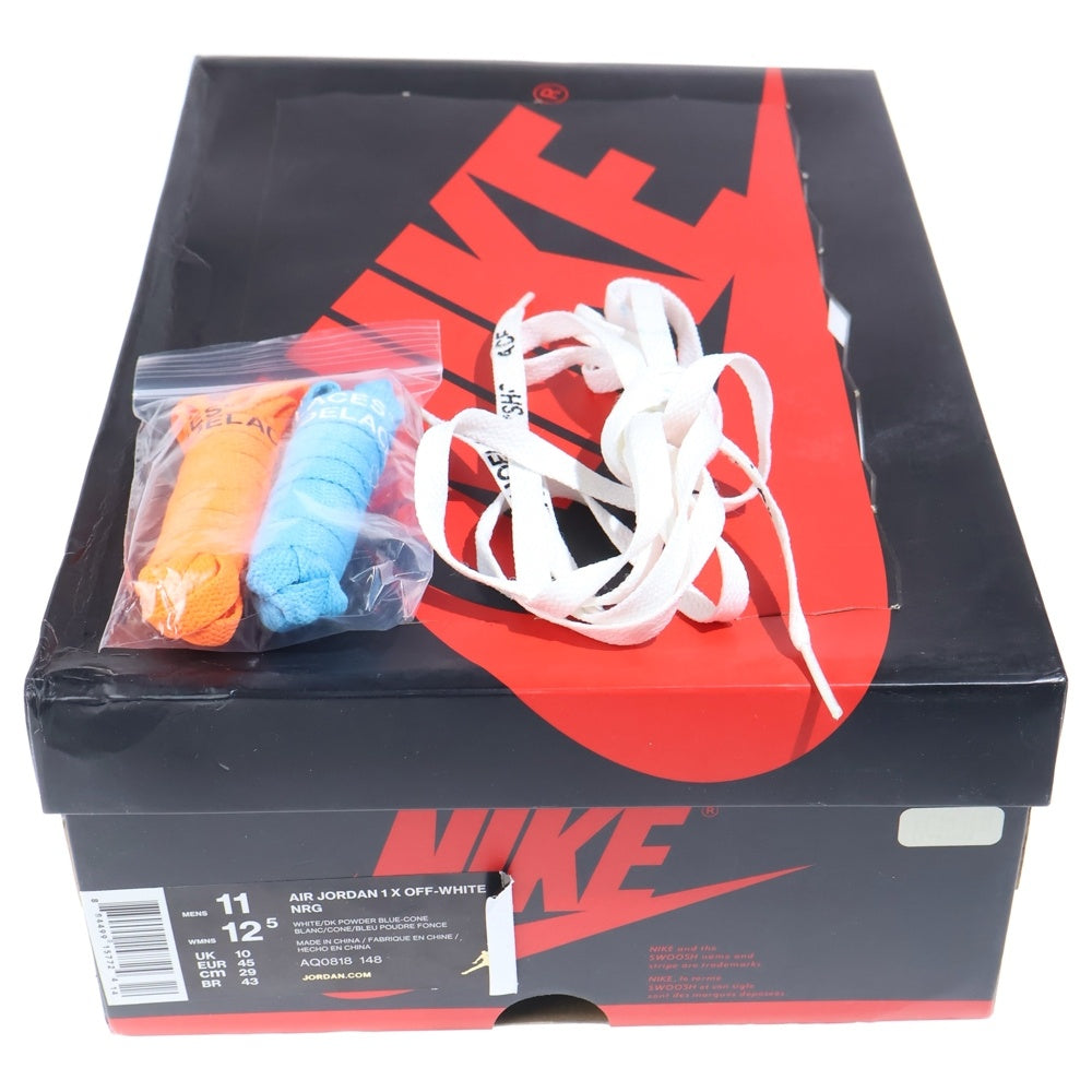 NIKE(ナイキ) ×OFF-WHITE AIR JORDAN 1 POWDER BLUE UNC AQ0818-148 オフホワイト エアジョーダン1 パウダーブルー ハイカットスニーカー ホワイト/ブルー US10.5/29.0cm