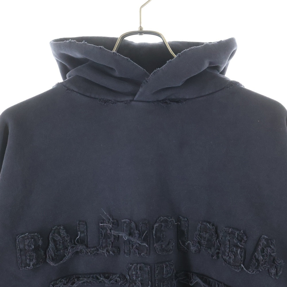 BALENCIAGA(バレンシアガ) 25SSウォッシュドロゴ スウェットプルオーバーパーカー 821861 TSVA1 ブラック