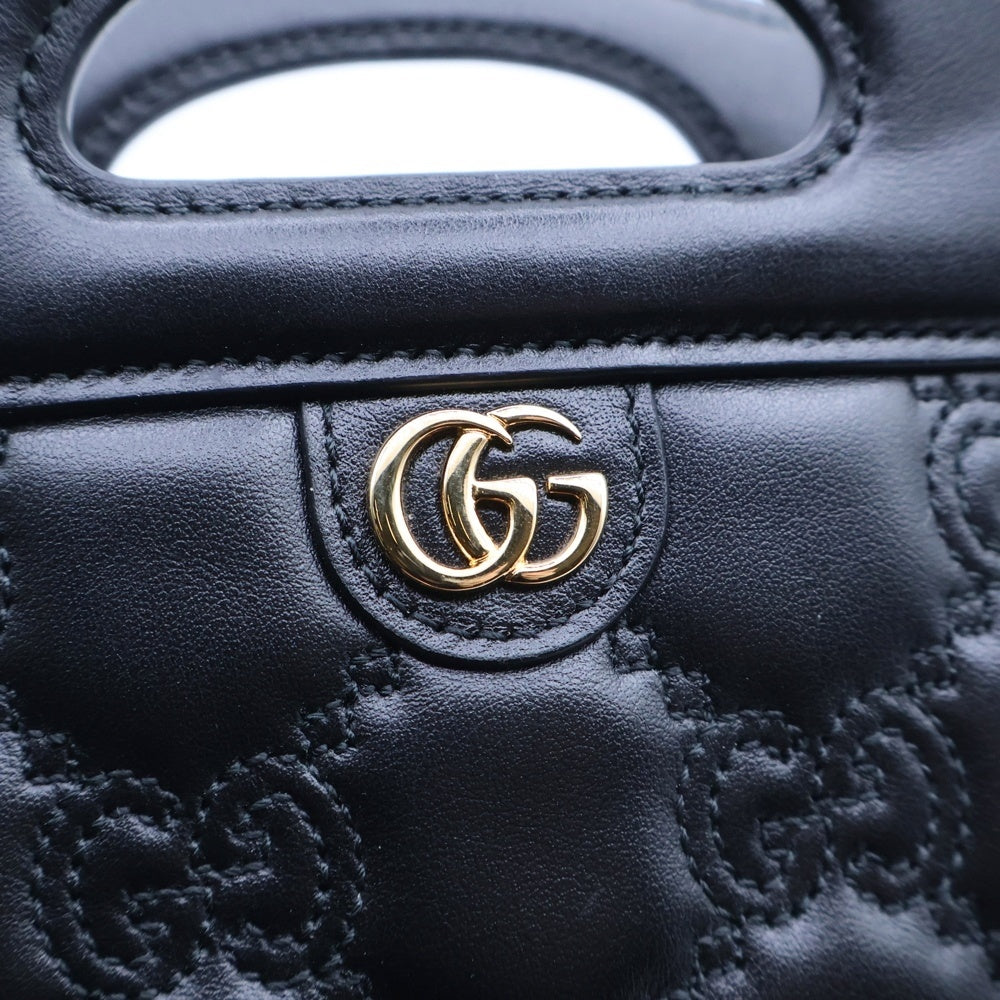 GUCCI(グッチ) ロゴ刺繍 GGマトラッセ ミニ トップハンドルバッグ 723776 ブラック レディース