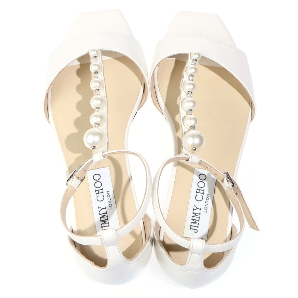 JIMMY CHOO(ジミーチュウ) Metallic Glitter Nubuck Leather Bella メタリック ヌバック レザー パールフラットサンダル クリーム レディース