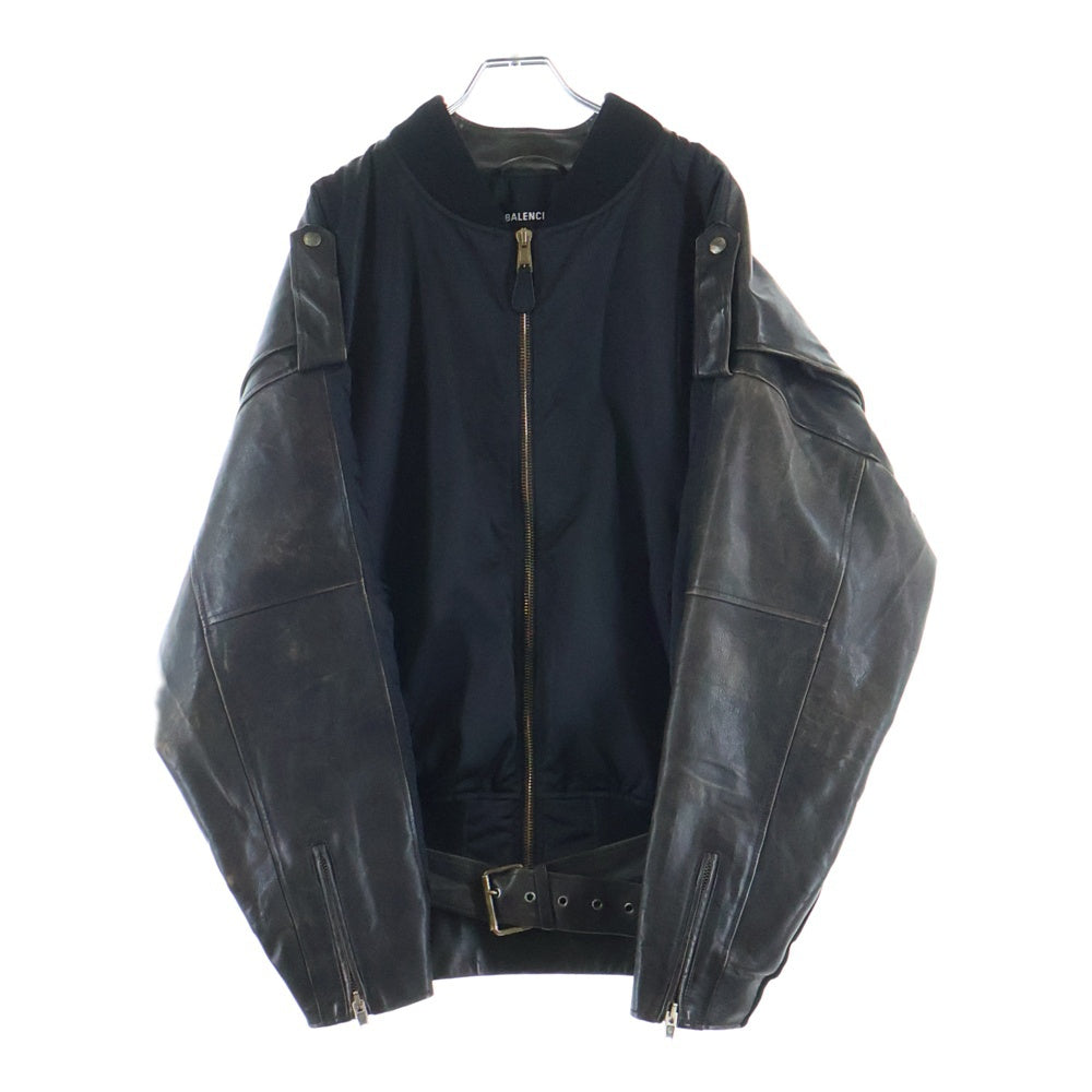 BALENCIAGA(バレンシアガ) 袖レザー切り替えMA-1ナイロンボンバージャケット 515784 TYH91 ブラック