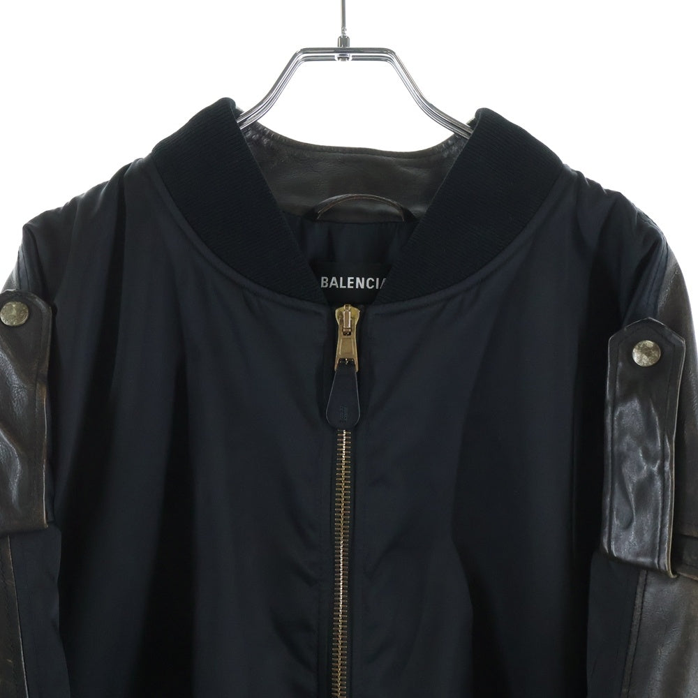 BALENCIAGA(バレンシアガ) 袖レザー切り替えMA-1ナイロンボンバージャケット 515784 TYH91 ブラック