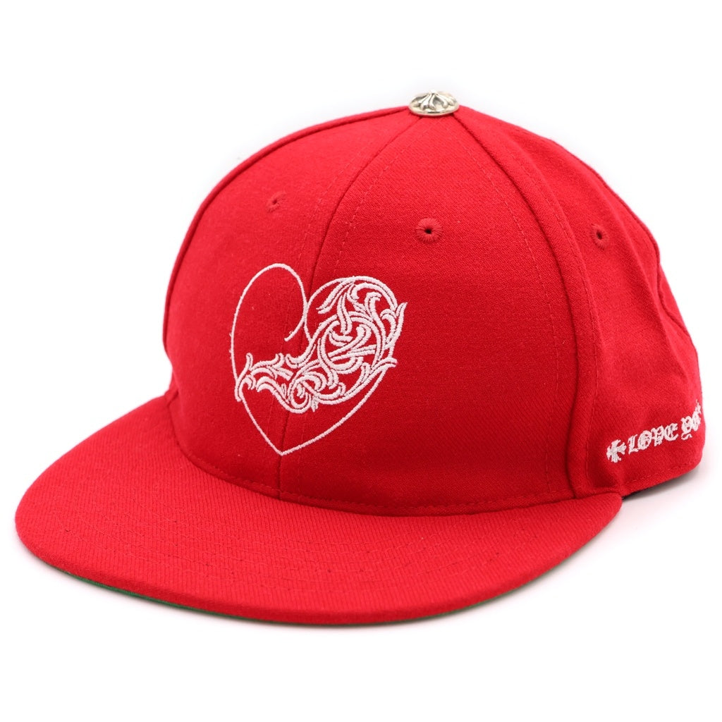 CHROME HEARTS(クロムハーツ) FITTED WOOL ACRYLIC SERGE ハートロゴ刺繍ベースボールキャップ レッド