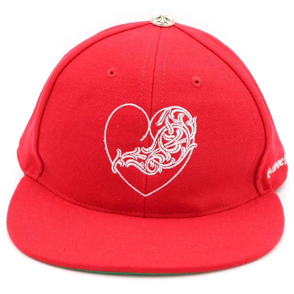CHROME HEARTS(クロムハーツ) FITTED WOOL ACRYLIC SERGE ハートロゴ刺繍ベースボールキャップ レッド