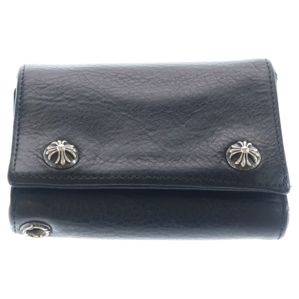 CHROME HEARTS(クロムハーツ) 3FOLD 3フォールド クロスボールボタン クロスパッチ レザーウォレット 財布 ブラック