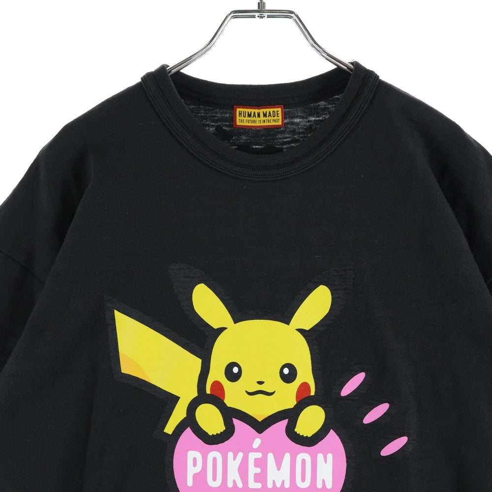 HUMAN MADE(ヒューマンメイド) ×POKEMON ポケモン フロントプリント クルーネック 半袖Tシャツ ブラック/ピンク