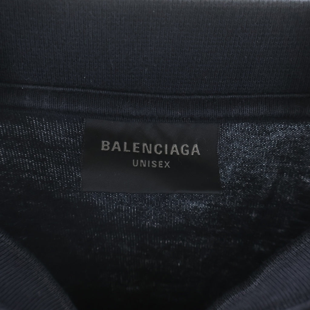 BALENCIAGA(バレンシアガ) 23AW ユーズド加工アームロゴ刺繍ロングスリーブ長袖Tシャツ ブラック 739027