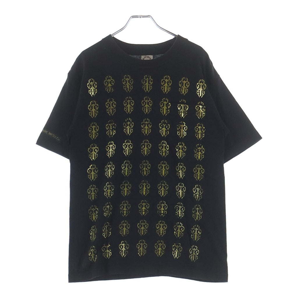 CHROME HEARTS(クロムハーツ) 総柄ヴァインダガー 胸ポケット 半袖Tシャツ ブラック/ゴールド